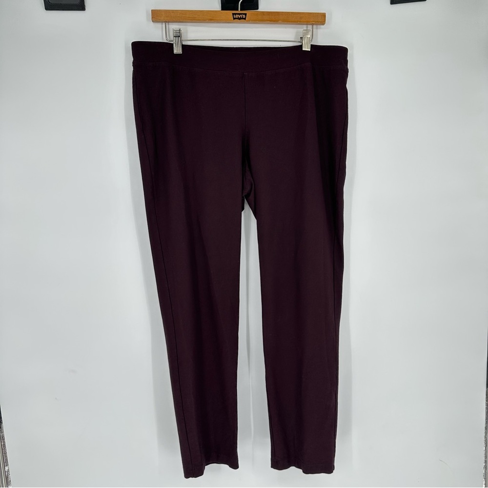 Eileen Fisher Burgundy Crepe Pull On Slim Straight Pants Large